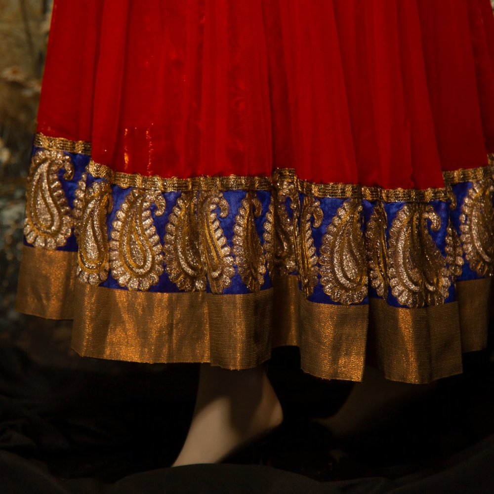 Hindi Indian south Asian wedding  fantasy red gold  dress encrusted with jewels - Picture 14 of 16